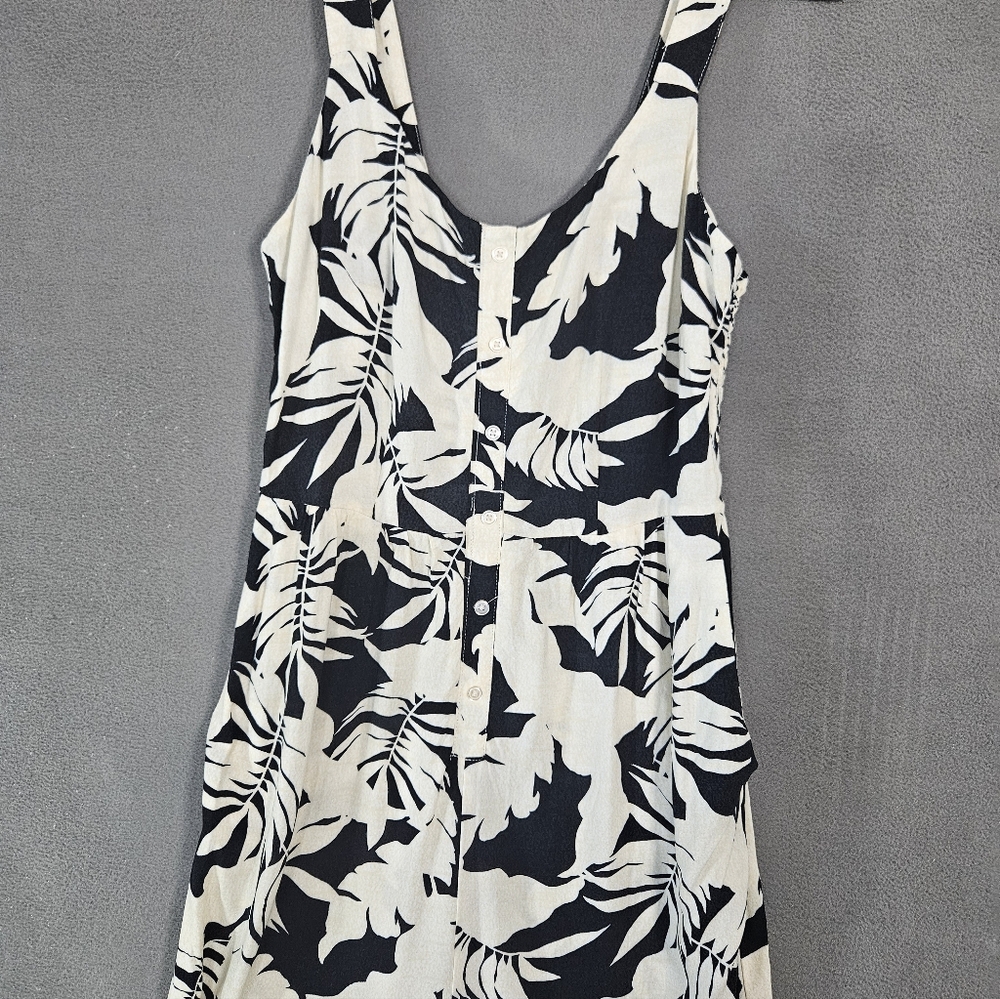 XIX Palms X Tribal Wailea Jumpsuit Tropical Black White Leaves Tank Adjustable S - Picture 2 of 10